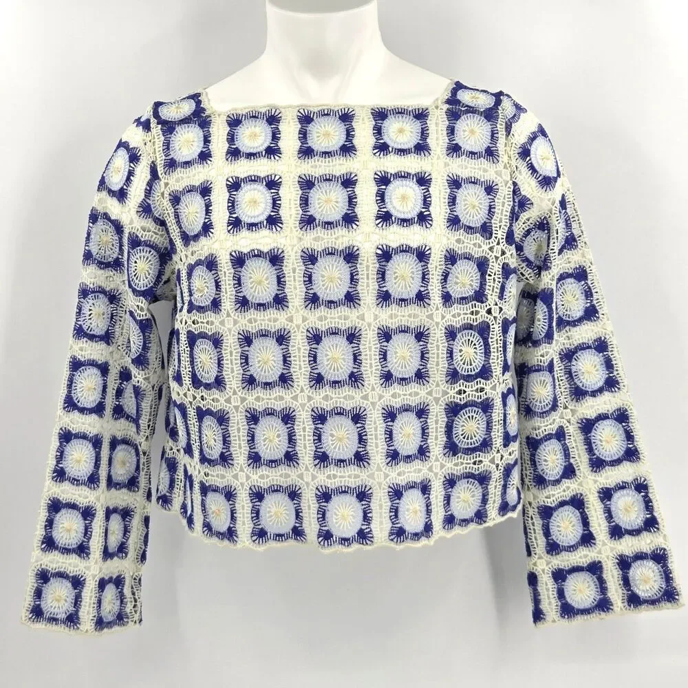 Chelsea & Violet Bonnie Crochet Blouse Top Womens Large Granola Boho 70s Retro